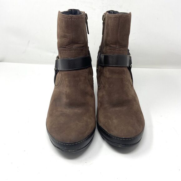 Clarks Brown Leather Harness Heel Ankle Boots - Picture 2 of 8